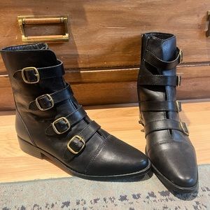 Jcrew black leather boots with buckles
